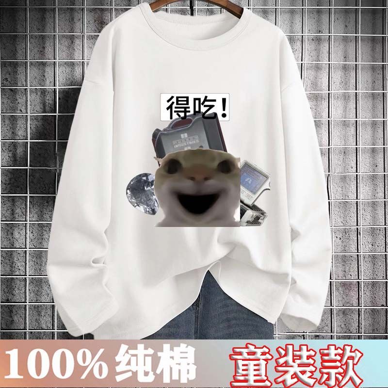 权威猫meme衣服中大童学生搞怪抽象三角洲行动鼠鼠纯棉长袖大头猫