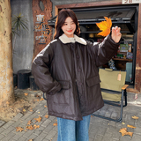 现货2024冬季新品pu羊羔毛拼接90羽绒服外套131-7112P285K418，女装羽绒服，象礼