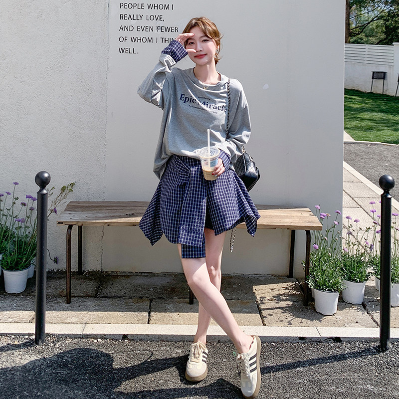学院风休闲运动卫衣套装裙2025开春新款韩系超火格子半身裙两件套,商品下架区,浙宝131