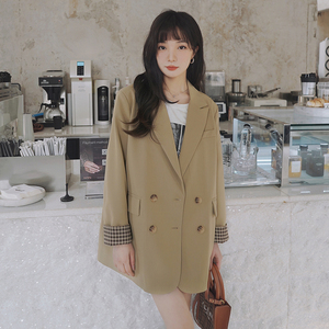 chic韩版宽松高级感卡其色西装外套女小个子2025春秋新款西服上衣