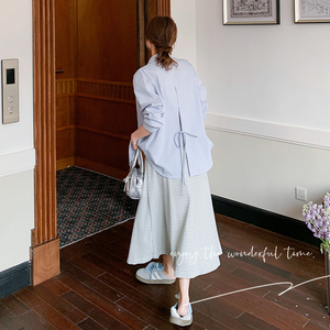 韩版时尚气质套装女2025夏季新款蝴蝶结系带衬衫条纹吊带裙两件套图片