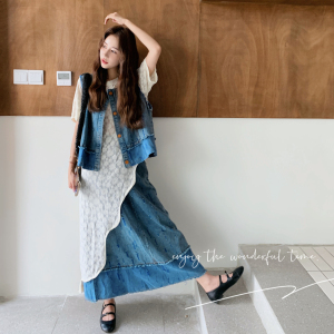 设计感小众叠穿牛仔三件套女2025夏季新款甜酷风T恤马甲半身裙潮图片