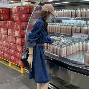 高级感复古港风牛仔长袖连衣裙女小个子2025春秋新款显瘦衬衫裙子,女装连衣裙,浙宝131