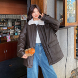现货2024冬季新品pu羊羔毛拼接90羽绒服外套131-7112P285K418，女装羽绒服，象礼