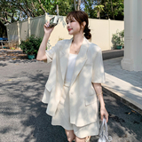 御姐风短袖西装套装女2025夏季新款高级感薄款休闲阔腿短裤两件套，女装套装/套裙，象礼
