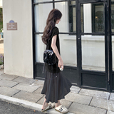 灰色设计感慵懒风网纱拼接连衣裙女2025夏新款休闲时尚洋气卫衣裙，女装连衣裙，象礼
