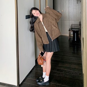 美拉德短款麂皮绒外套女春秋装美式复古慵懒chic又酷又飒皮衣夹克