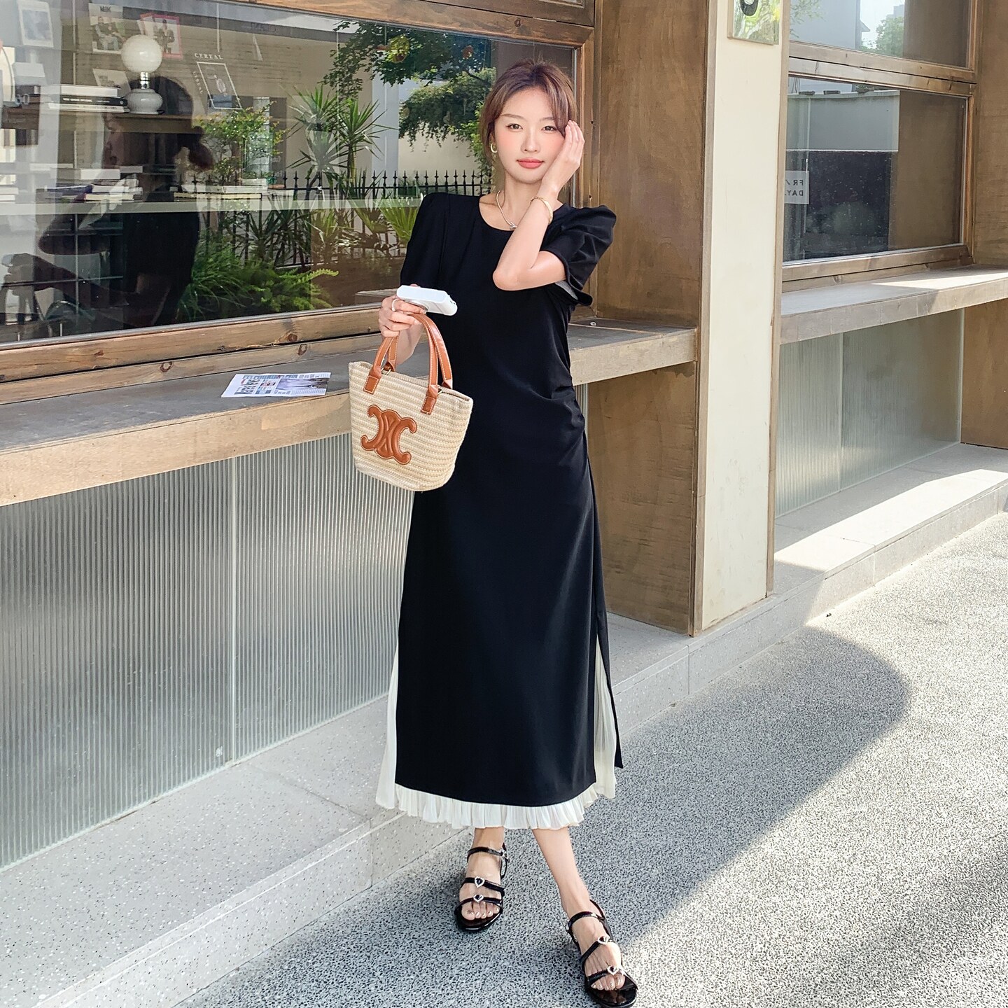 黑色轻熟法式复古气质赫本a字裙新款长款显瘦荷叶边连衣裙夏女,女装连衣裙,浙宝131