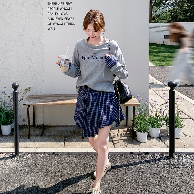 学院风休闲运动卫衣套装裙2025开春新款韩系超火格子半身裙两件套,商品下架区,浙宝131