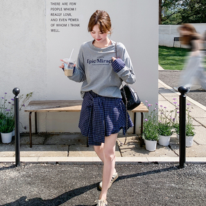 学院风休闲运动卫衣套装裙2025开春新款韩系超火格子半身裙两件套图片