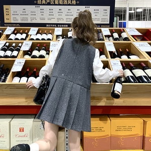 miu系穿搭灰色小香风连衣裙女2025春新款小个子千金风图片