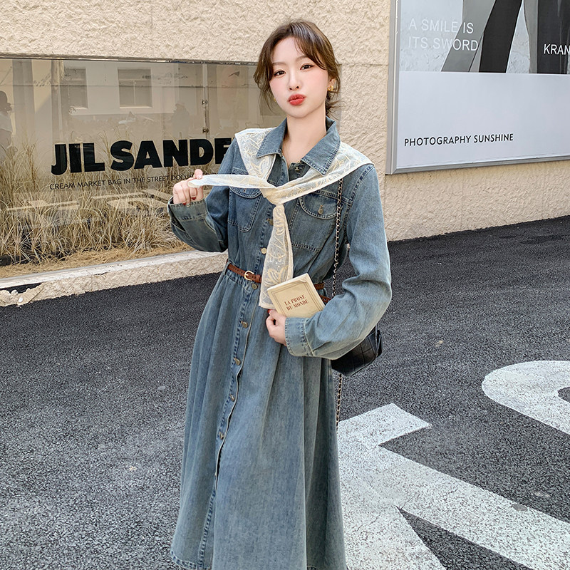 蕾丝披肩牛仔连衣裙女2025春季新款设计感超好看气质显瘦衬衫长裙,女装连衣裙,浙宝131