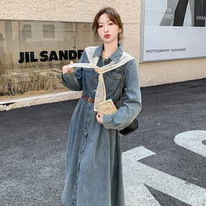 蕾丝披肩牛仔连衣裙女2025春季新款设计感超好看气质显瘦衬衫长裙图片