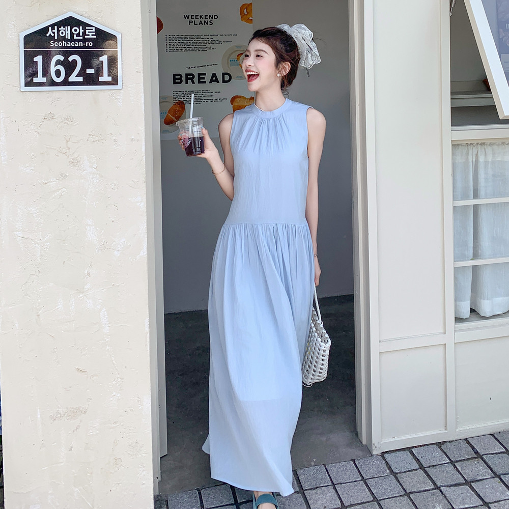 简单大方浅蓝色无袖连衣裙女夏2025年新款独特超好看气质背心长裙,女装连衣裙,浙宝131