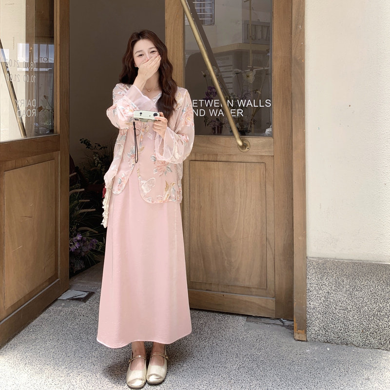 新中式气质国风吊带连衣裙防晒披肩上衣两件套女2025夏季新款套装,女装套装/套裙,浙宝131