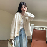 重工时尚圆领外套女2025春季新款高级感气质宽松小个子国风上衣潮，女装短外套，象礼