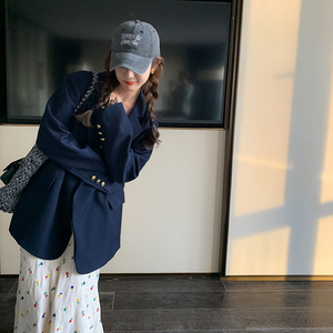 藏青色设计感西装外套女春季2025新款韩版高级感气质显瘦宽松西服图片