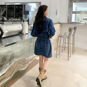 设计感法式独特牛仔连衣裙女2025秋装爆款小个子显瘦长袖连身裙子