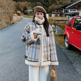 格子超好看羊羔毛加绒厚外套女冬皮毛一体复古学院风网红爆款棉服，女装短外套，象礼