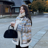 格子超好看羊羔毛加绒厚外套女冬皮毛一体复古学院风网红爆款棉服，女装短外套，象礼