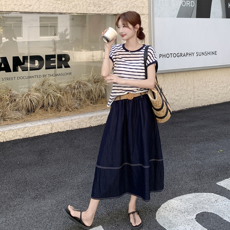 新款条纹T恤半身裙套装131-7319P145K218，女装套装/套裙，象礼