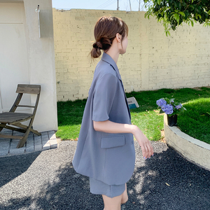 灰色气质短袖西装套装女2025夏季新款高级感轻薄小个子短裤两件套图片