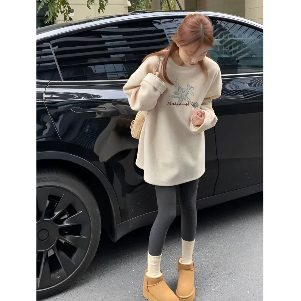 欧货时尚印花加绒加厚长