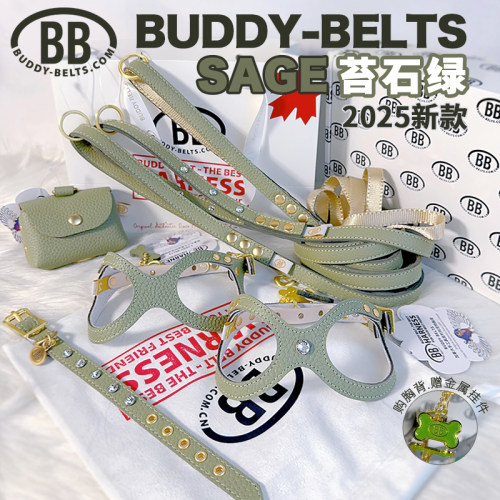 【Sage苔石绿】加拿大bb胸背Buddybelts灰鼠绿真皮宠物牵引