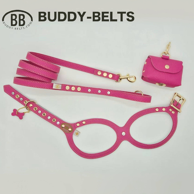 【帝王粉】加拿大bb胸背Buddybelts真皮宠物胸背带狗牵引绳猫项圈