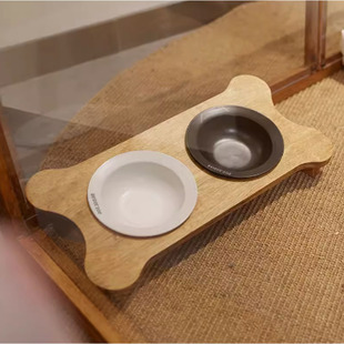 纵晨宠物bd碗架猫碗狗碗单双Bridgedog飞碟陶瓷碗拖护颈斜口木质