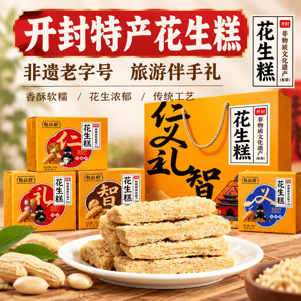开封非遗老字号手工花生糕礼盒
