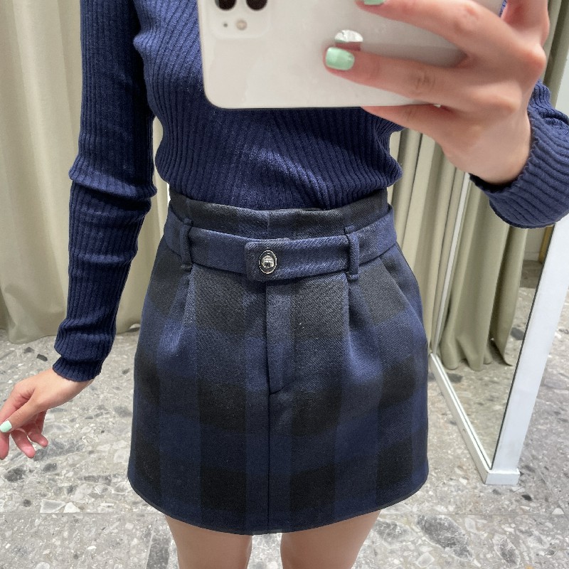 2021法式休闲棉混纺百褶格子半身短裙MFPJU00729