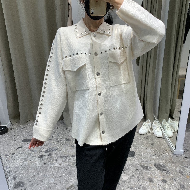 2021个性纯色宽松衬衫按扣领针织开衫MFPCA00240