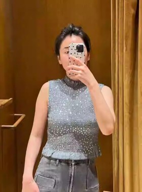 女装2024春季新法式花边领亮片收腰无袖针织衫SFPTS01438