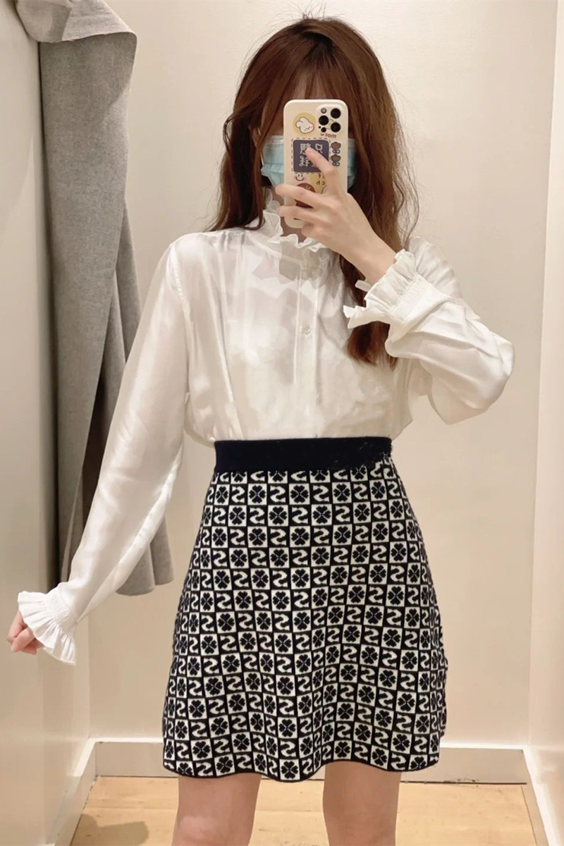 针织半身裙2021撞色四叶草提花短裙女SFPJU00532