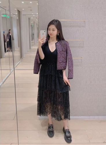 纯色包边短款无领粗花呢外套