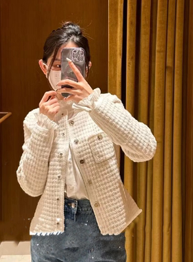 短外套纯色花呢圆领针织开衫2023女SFPCA0073