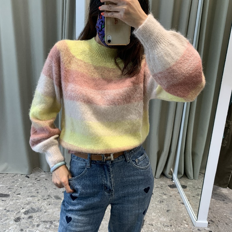 秋冬新款宽松条纹针织毛衣女装
