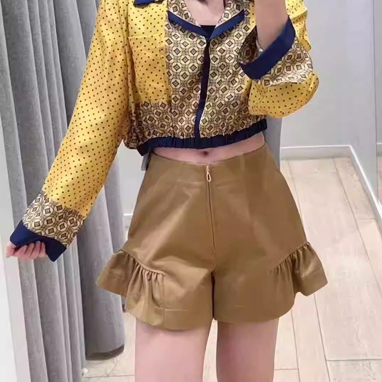 2024早秋新款女装甜美荷叶边高腰拉链棉质短裤SFPSH00412