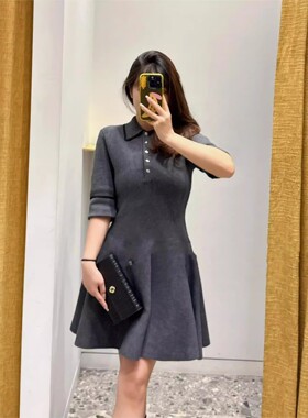 2024秋季新款女装格雷系修身短款针织衬衫连衣裙MFPRO03682