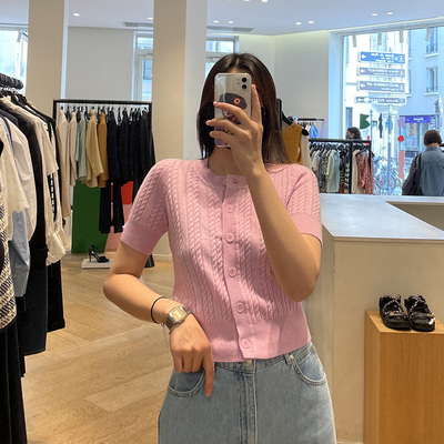 早秋新款短袖羊毛针织开衫女装