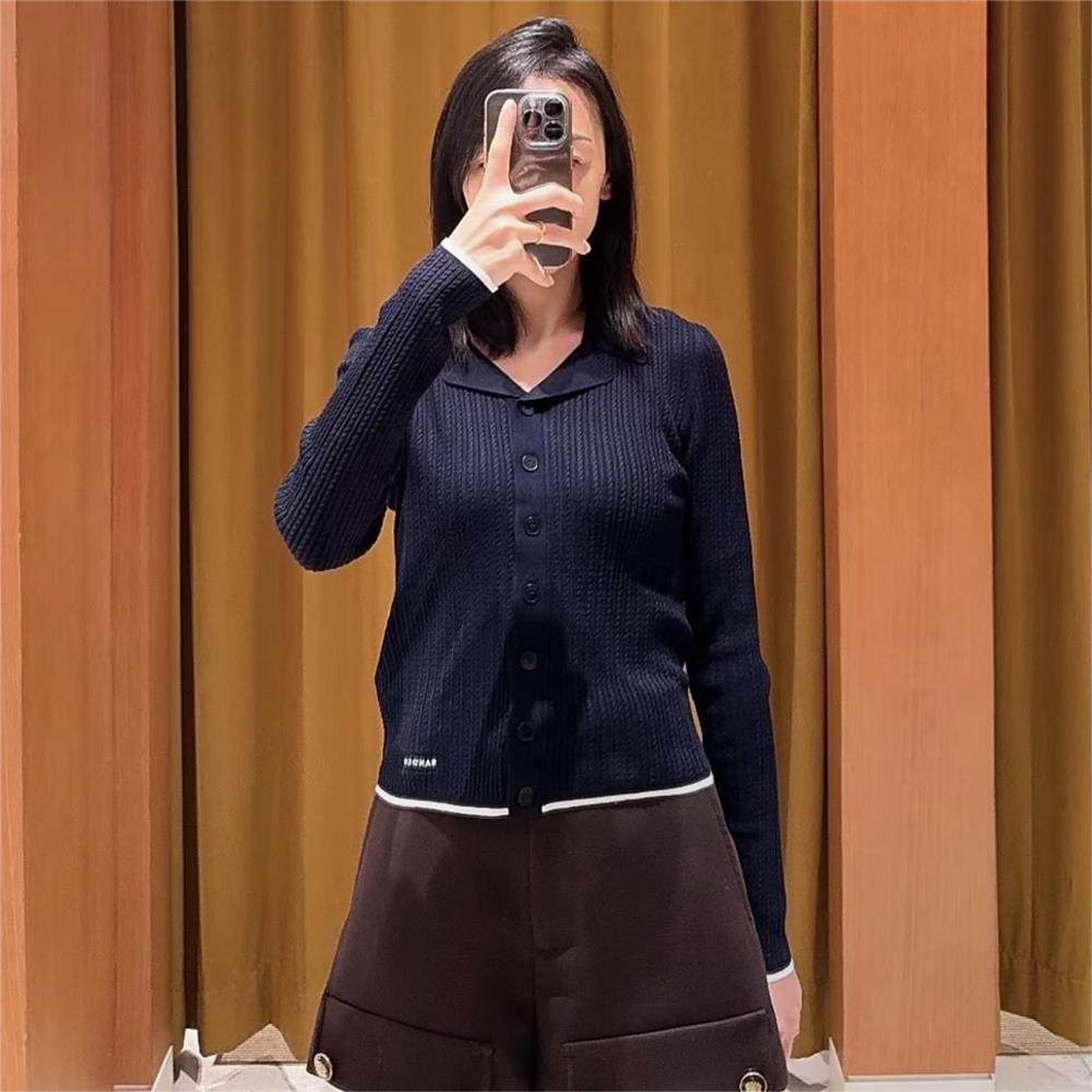 2025秋季新款女装法式西装领提花修身针织开衫SFPCA01271