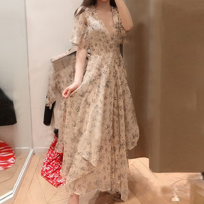 maSande连衣裙2020V领小碎花不规则长裙女MFPRO00827