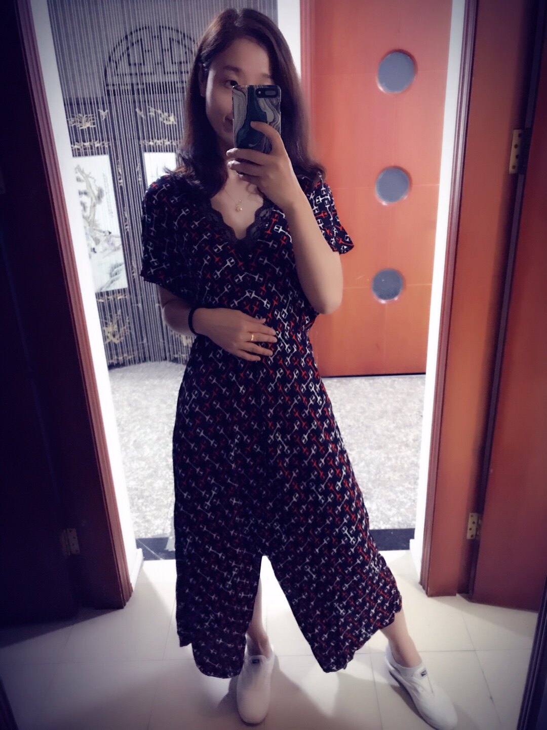 包邮连衣裙2020V领不规则蕾丝边印花裙女MFPRO00844