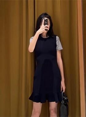 2025秋冬新款女装法式时尚深蓝色假两件修身针织连衣裙SFPRO04461