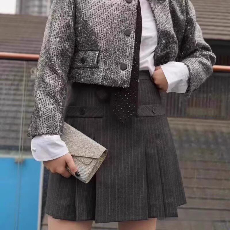 气质短款高腰百褶半身裙