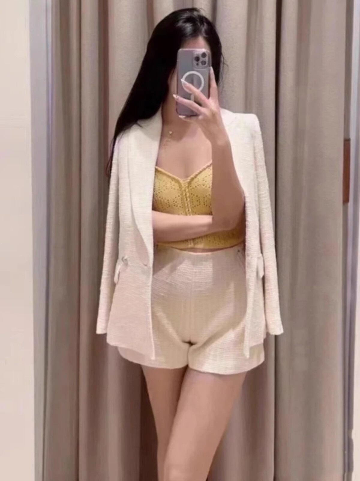 时尚白色花呢西服西装外套