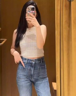 2024春夏新款渐变色拼色镂空针织衫无袖圆领背心吊带SFPPU02267