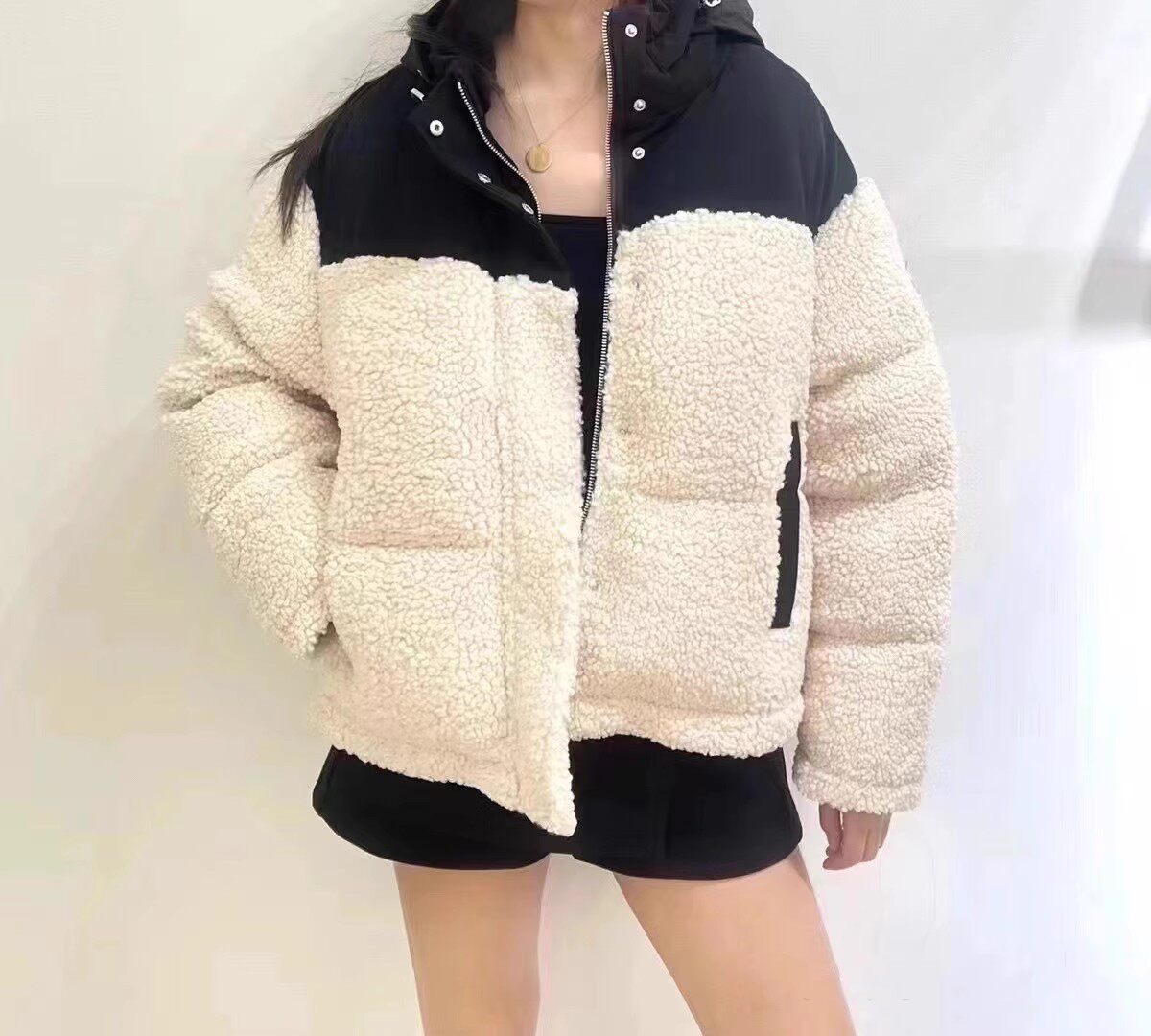 maSande2023秋冬新款女装黑白双色拼接保暖棉服外套MFPOU01143