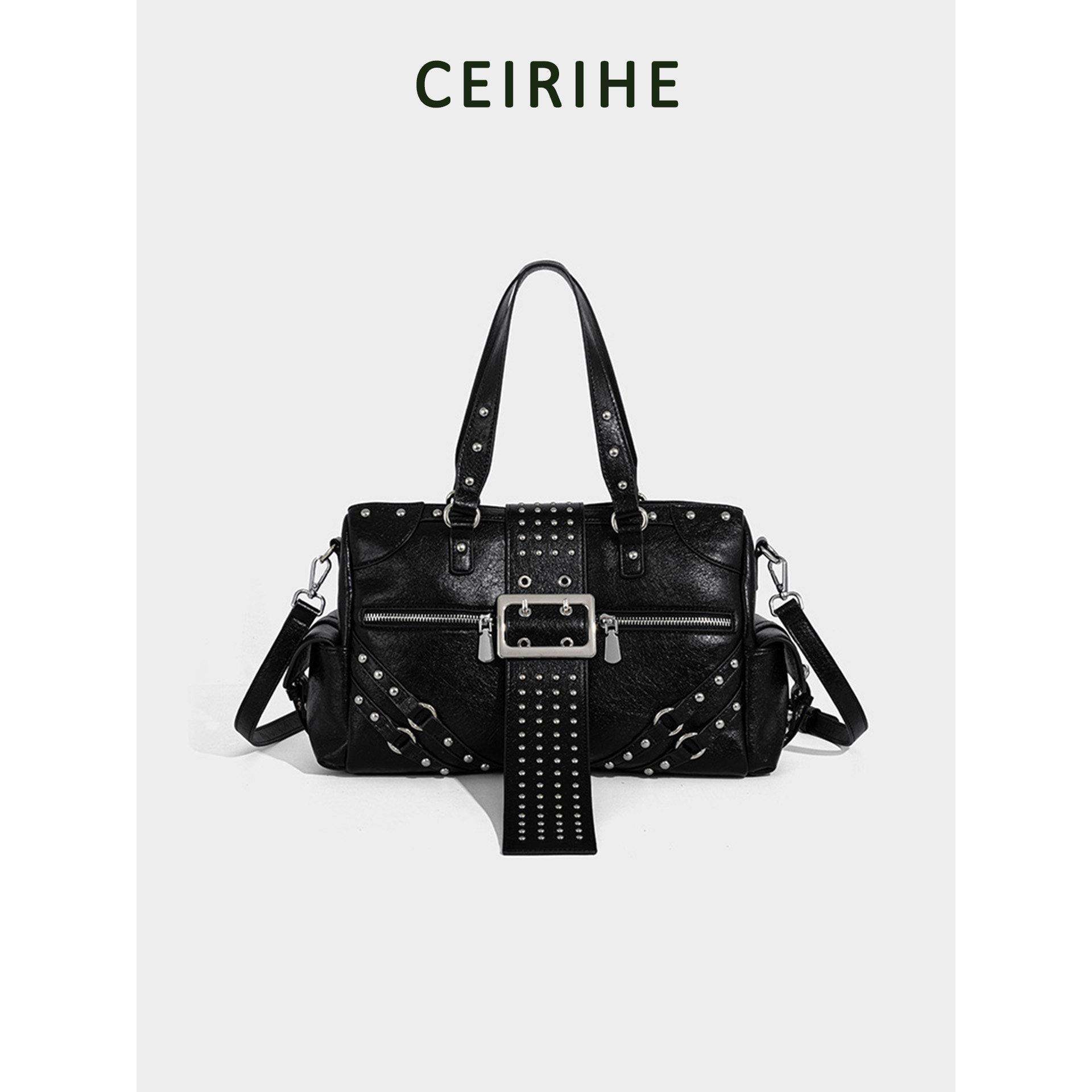 天锚国际小众设计爱妃机车包女2026新款重工铆钉手提托特包斜挎包,箱包皮具/热销女包/男包,托特包,淘宝优惠券,粉丝福利购,淘宝优惠卷